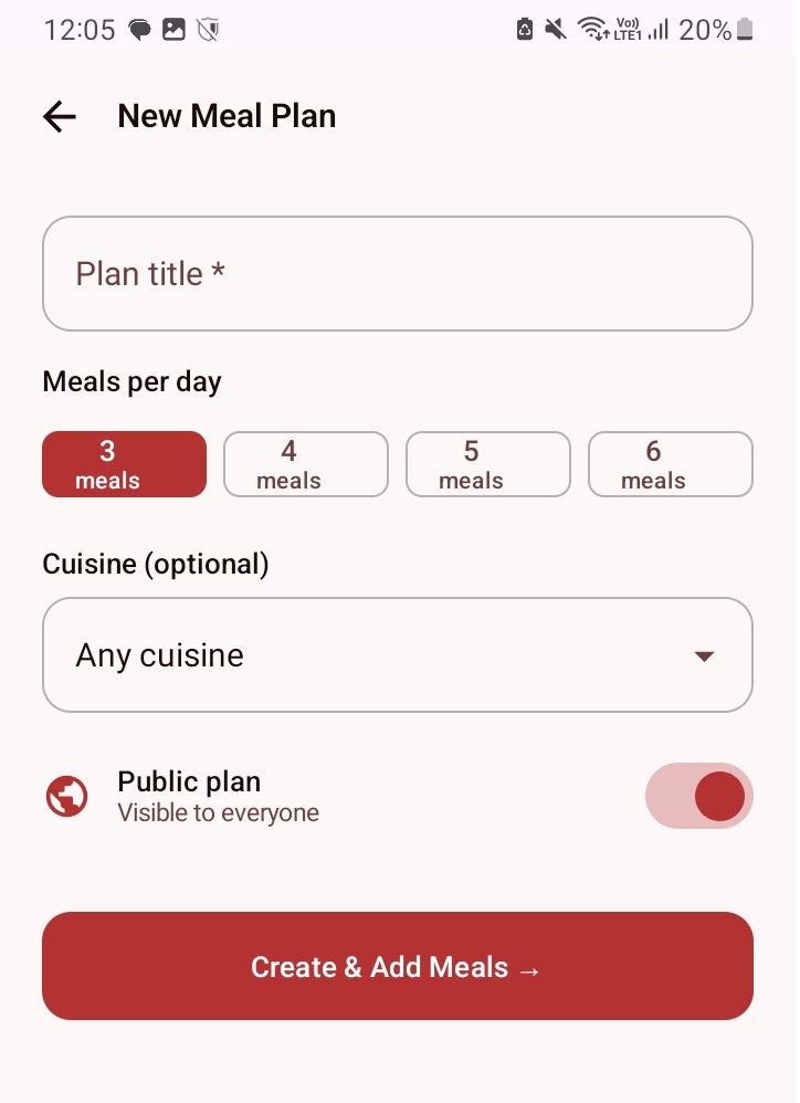 how to create custom meal plan in 7daysmeal app